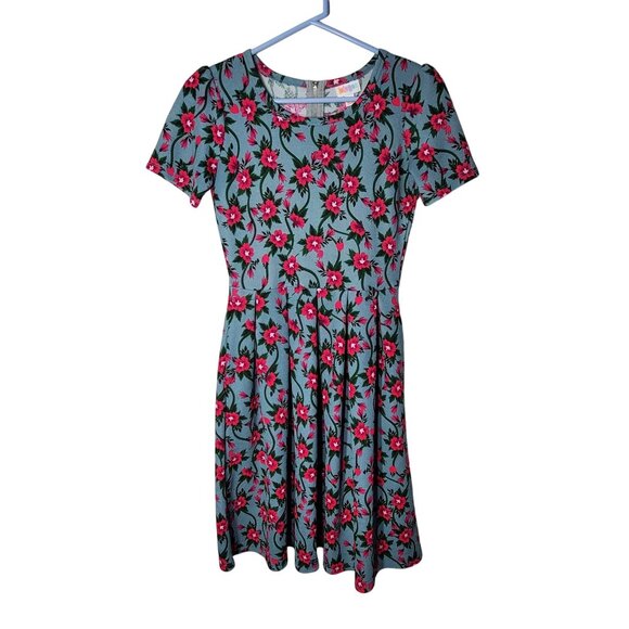 LuLaRoe Amelia Women's Dress Floral Print A-Line Dress XS Pleated Pockets - Picture 2 of 10